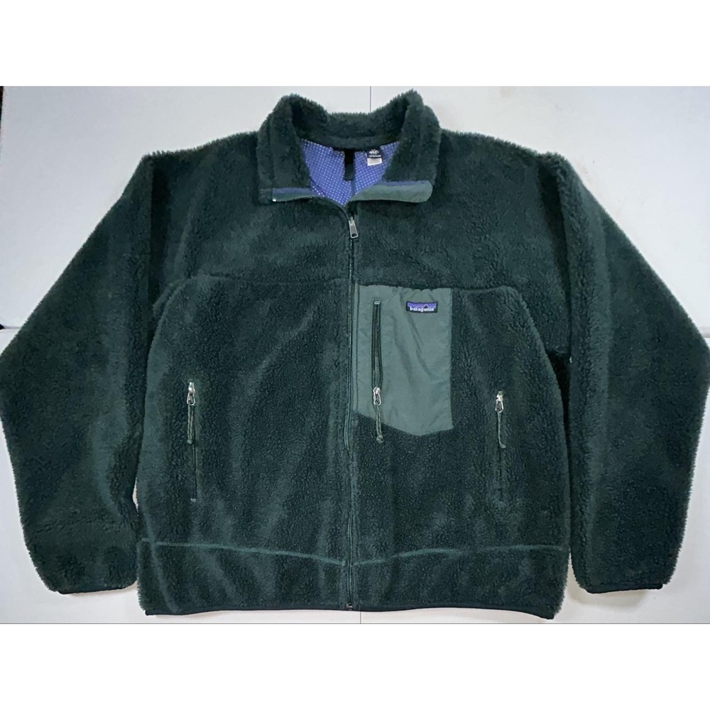 Vintage Patagonia Jacket Mens 2XL Green Sherpa Fleece Full Zip USA 90s